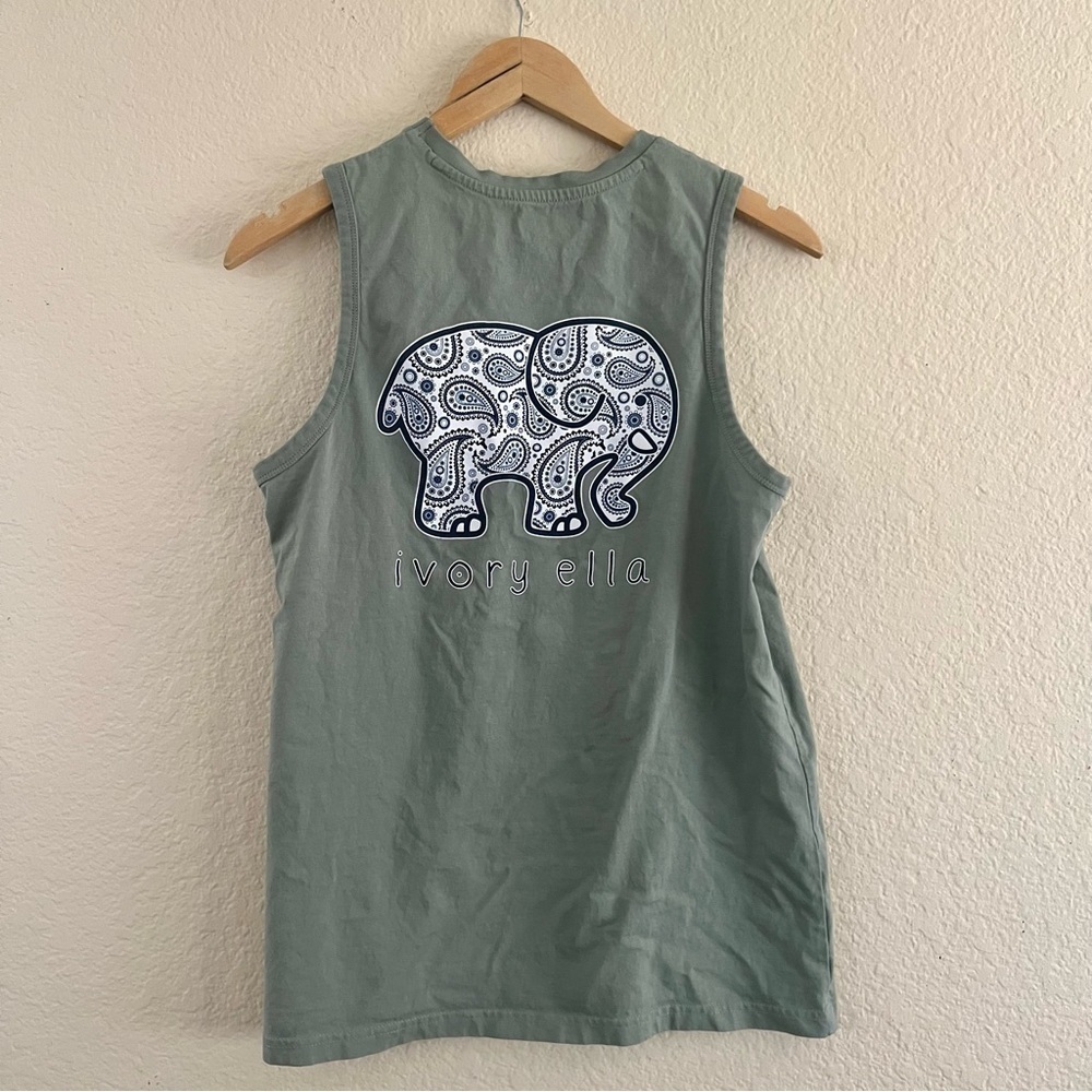 Ivory Ella Sage Green Paisley Elephant Organic Cotton Muscle Tank Top Medium